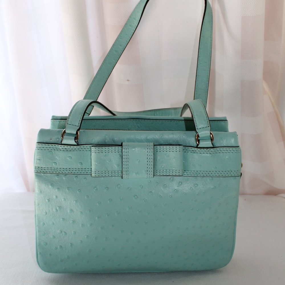 Kate Spade Aqua Leather Faux Ostrich Handbag with Dust Bag, Like New!